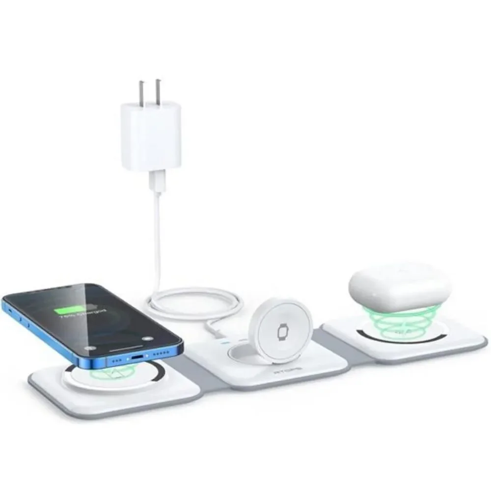 RTOPS 3 In 1 Portable Magnetic Wireless Charger IPhone Apple Watch AirPods White